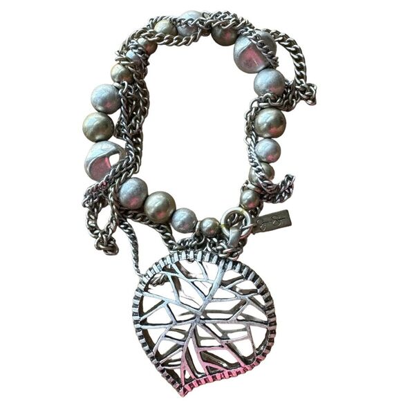 Jessica Simpson Jewelry - Jessica Simpson Puffed Heart Leaf Elastic Chains Bead Bracelet Mixed metals Boho